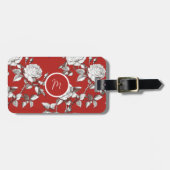 Witte Roos Vintage Maatwerk Monogram Bagagelabel (Voorkant horizontaal)