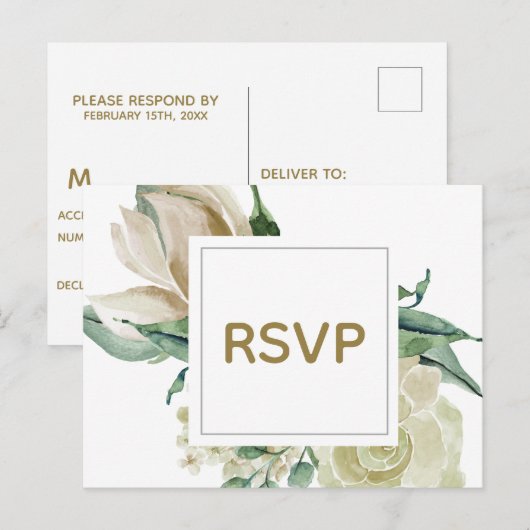 Witte Roos Watercolor Trouw RSVP kaart (Voorkant / Achterkant)