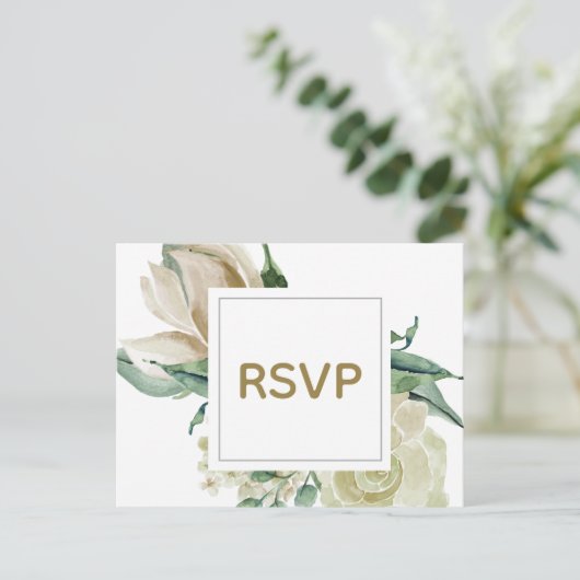 Witte Roos Watercolor Trouw RSVP kaart (Staand voorkant)