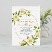 Witte roos waterverf bruiloft met florale  folie uitnodiging (Staand Voorkant)