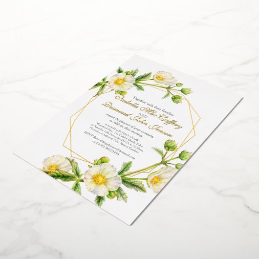 Witte roos waterverf bruiloft met florale  folie uitnodiging (Gedraaid)