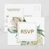 Witte Roos Waterverf Bruiloft RSVP kaart (Voorkant / Achterkant)