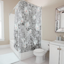 Witte roos winter bloemengrijs wit patroon douchegordijn