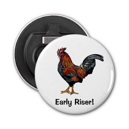 Witte Rooster flesopening Button Flesopener (Voorkant)