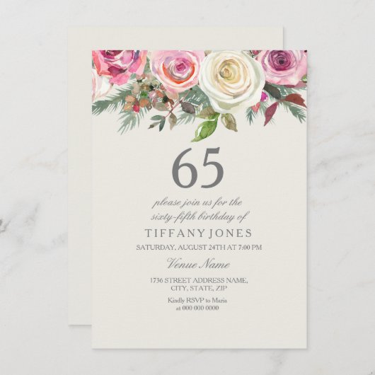 Witte Rose 65th 66th 67th 68th Birthday Kaart (Voorkant / Achterkant)