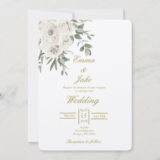 Witte Rose beige bruiloft Kaart (Voorkant)