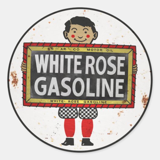 Witte Rose Benzine teken verroeste versie Ronde Sticker (Voorkant)