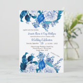 Witte Rose Blauwe Bloemen op Cryspy Wit Kaart (Staand voorkant)