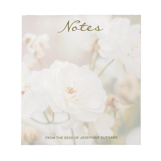 Witte Rose Bloem Foto met aangepaste titel en naam Notitieblok (Voorkant)