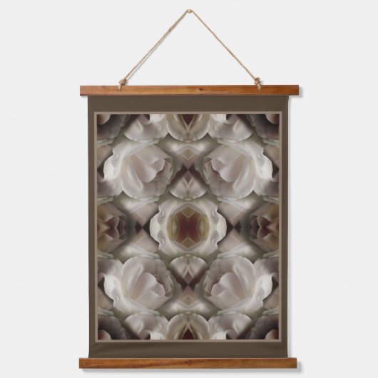 Witte Rose Bloemen Abstracte Kunst Vintage Hangend Wandkleed (Voorkant)