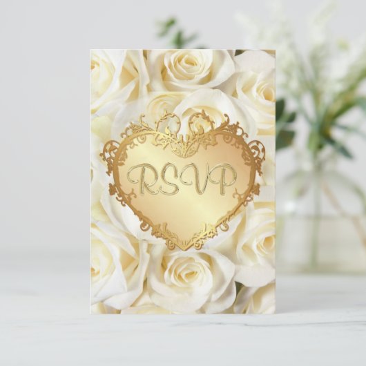Witte Rose Bloemen Bruiloft RSVP (Staand voorkant)