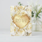 Witte Rose Bloemen Bruiloft RSVP Kaartje (Staand voorkant)