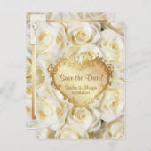 Witte Rose Bloemen Bruiloft Save the Date Aankondigingskaart (Voorkant / Achterkant)