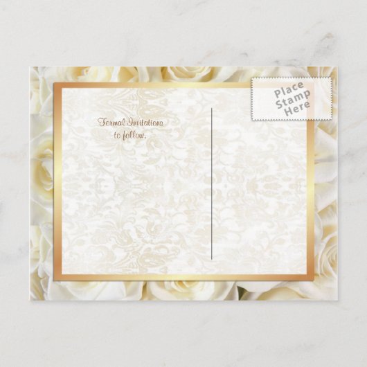 Witte Rose Bloemen Bruiloft Save the Date Aankondigingskaart (Achterkant)