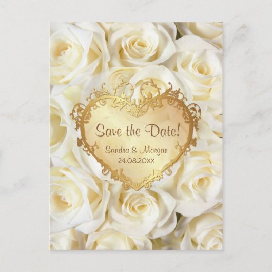 Witte Rose Bloemen Bruiloft Save the Date Aankondigingskaart (Voorkant)