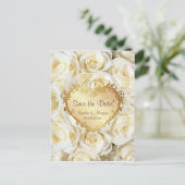 Witte Rose Bloemen Bruiloft Save the Date Aankondigingskaart (Staand voorkant)