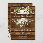 Witte Rose Bloemen Bruiloft Save the Date Uitnodig Bedankkaart (Voorkant / Achterkant)