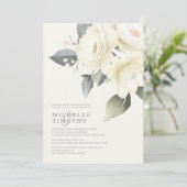 Witte Rose Bloemen Bruiloft Uitnodigingen (Staand voorkant)