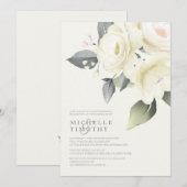 Witte Rose Bloemen Bruiloft Uitnodigingen (Voorkant / Achterkant)