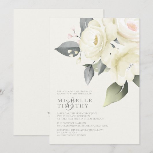 Witte Rose Bloemen Bruiloft Uitnodigingen (Voorkant / Achterkant)