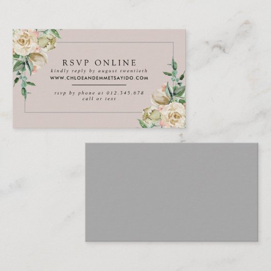 Witte Rose Bloemen Bruiloft Website RSVP Informatiekaartje (Voorkant / Achterkant)
