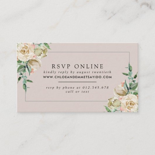 Witte Rose Bloemen Bruiloft Website RSVP Informatiekaartje (Voorkant)
