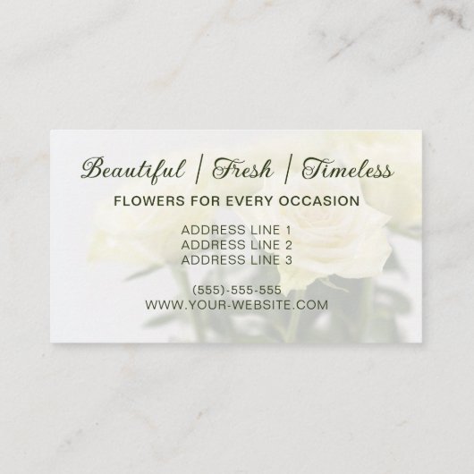 Witte Rose Bloemen Mooie Bloemen Foto Bloemist Visitekaartje (Achterkant)