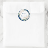 Witte Rose Bloemen op Navy Blue bruiloft gunst Ronde Sticker (Tas)