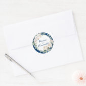 Witte Rose Bloemen op Navy Blue bruiloft gunst Ronde Sticker (Envelop)