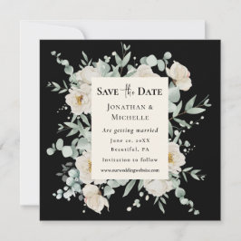 Witte Rose Bloemen op Zwarte Bruiloft Christelijke Save The Date