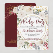 Witte Rose Bloemen Vakantie Party Kaart (Voorkant / Achterkant)