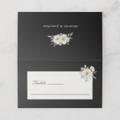 Witte Rose Bloemen Waterverf op Zwarte Bruiloft Plaatskaartje (Buitenkant ongevouwen)