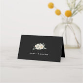 Witte Rose Bloemen Waterverf op Zwarte Bruiloft Plaatskaartje (Achterkant)