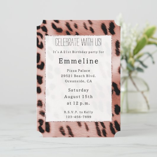 Witte Rose Blush Roze Leopard Kaart (Staand voorkant)