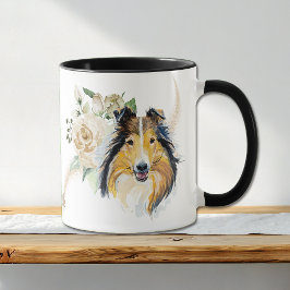 Witte Rose Boeket Collie Dog Mok