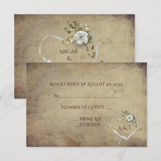  witte Rose Bouquet RSVP Kaartje (Voorkant / Achterkant)