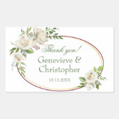Witte Rose Bourgondië Floral Boho bruiloft Rechthoekige Sticker (Voorkant)