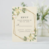 Witte Rose Elegant Bloemen Goud Lijst Bruiloft RSVP Kaartje (Staand voorkant)
