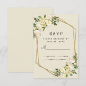Witte Rose Elegant Bloemen Goud Lijst Bruiloft RSVP Kaartje (Voorkant / Achterkant)
