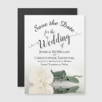 Witte Rose Elegant Bruiloft Save the Date Magnet