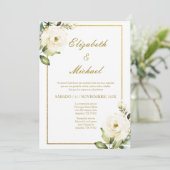Witte Rose Elegante bruiloft uitnodiging in het Sp (Staand voorkant)