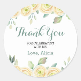 Witte Rose Eucalyptus Flora Verjaardag Dank u Ronde Sticker