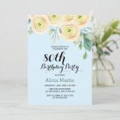 Witte Rose Flora Eucalyptus Blauw 80ste verjaardag Kaart (Staand voorkant)