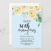 Witte Rose Flora Eucalyptus Blauw 80ste verjaardag Kaart (Voorkant / Achterkant)