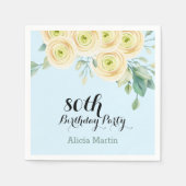 Witte Rose Flora Eucalyptus Blauw 80ste verjaardag Servet (Voorkant)