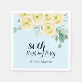 Witte Rose Flora Eucalyptus Blauw 80ste verjaardag Servet