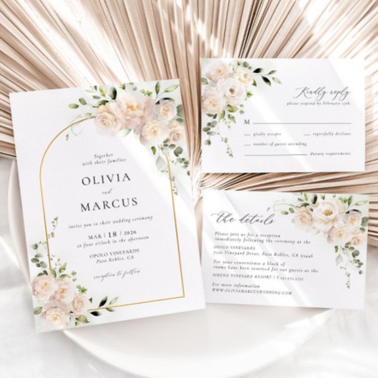 Witte Rose Floral Arch Elegante bruiloft uitnodigi Kaart