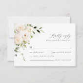 Witte Rose Floral Sage Elegante bruiloft RSVP-kaar RSVP Kaartje (Voorkant)