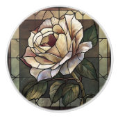 Witte Rose Glas in lood Pearl Mozaïek Keramische Knop (Voorkant)