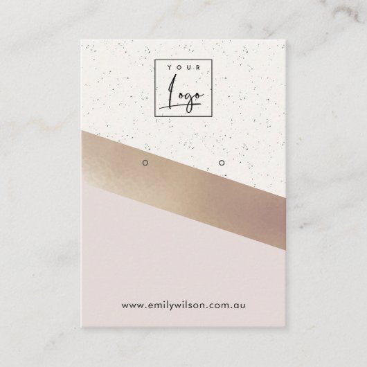 Witte Rose Gold Folie Glitter Oorbel Display Logo Visitekaartje (Voorkant)